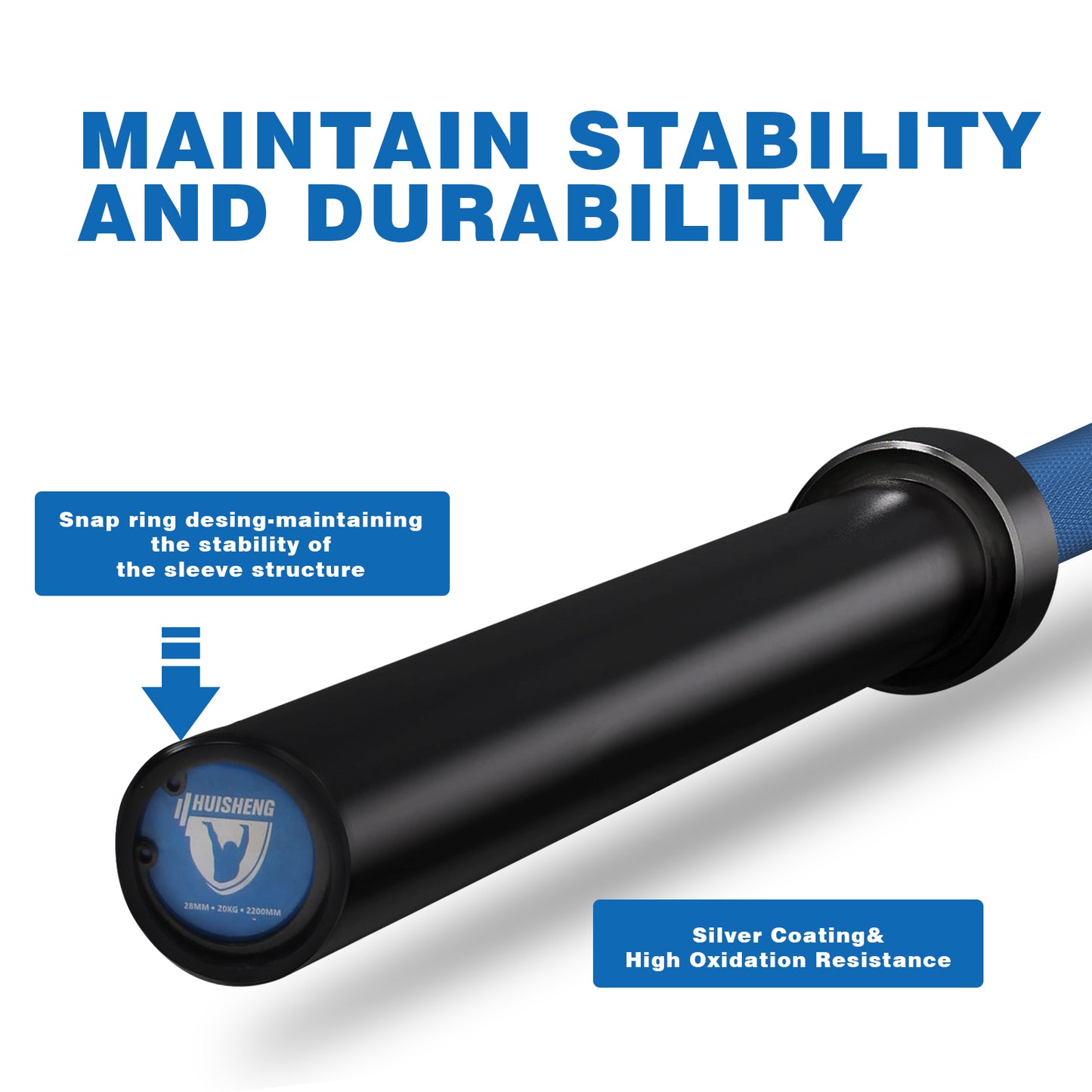 HUISHENG 7FT blue Olympic Barbell 45LB Weightlifting Bar Bearing Spin Bar,Ceramic Coating,500-1000 LBS Capacity,28mm High Whip,Fits 2" Plates,for Home Gym
