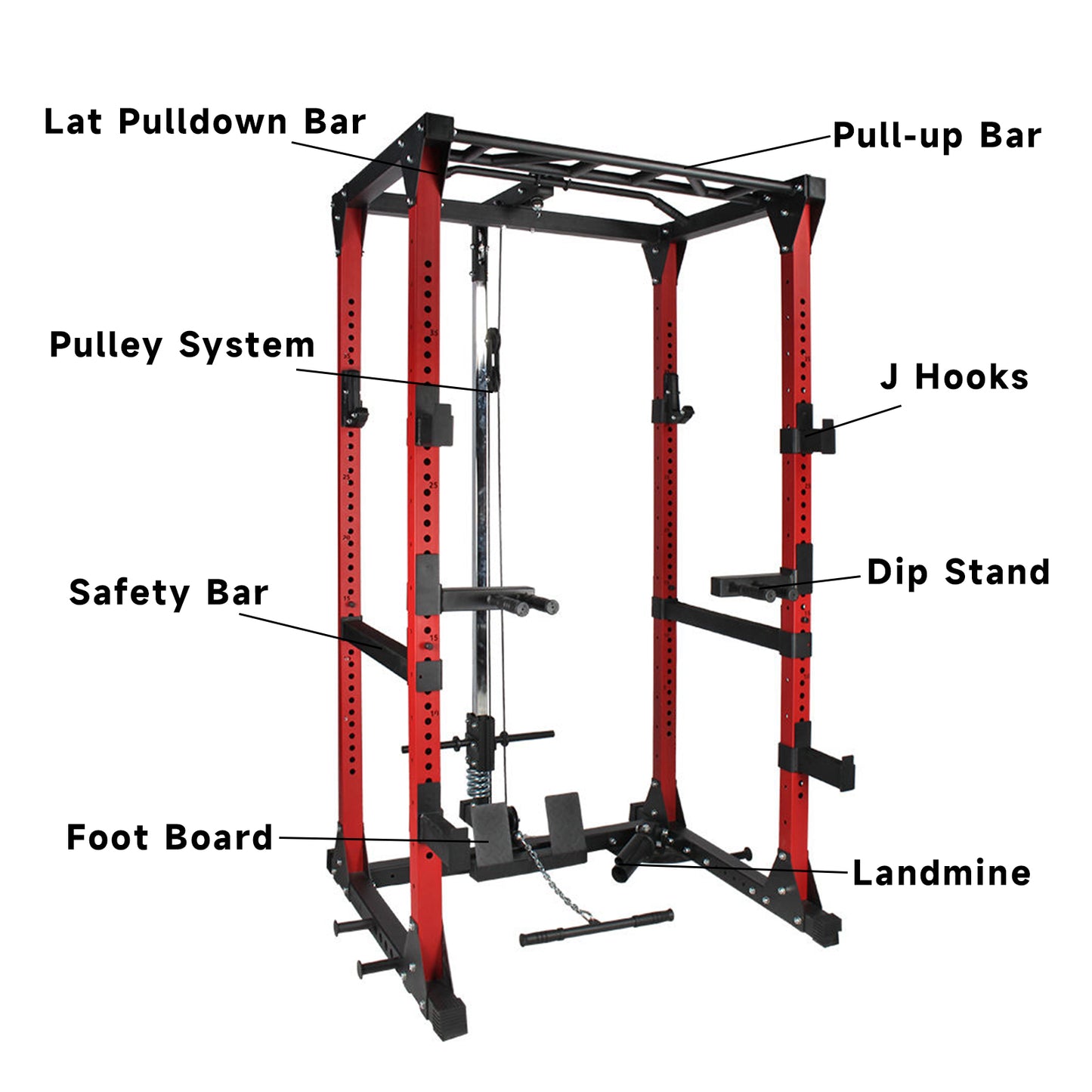 Power Cage With Pulley System - Squat Rack, Pull-Up Bar & Cable Machine For Home Gym