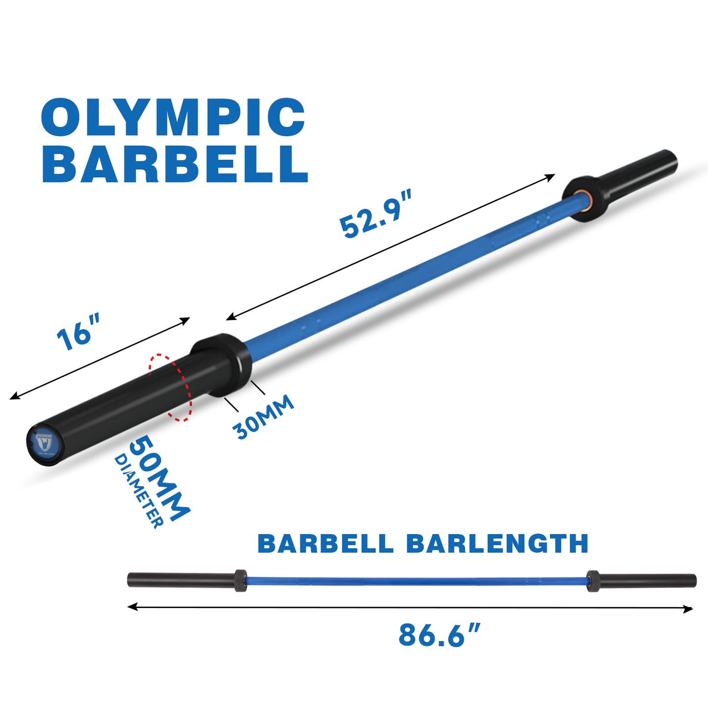 HUISHENG 7FT blue Olympic Barbell 45LB Weightlifting Bar Bearing Spin Bar,Ceramic Coating,500-1000 LBS Capacity,28mm High Whip,Fits 2" Plates,for Home Gym