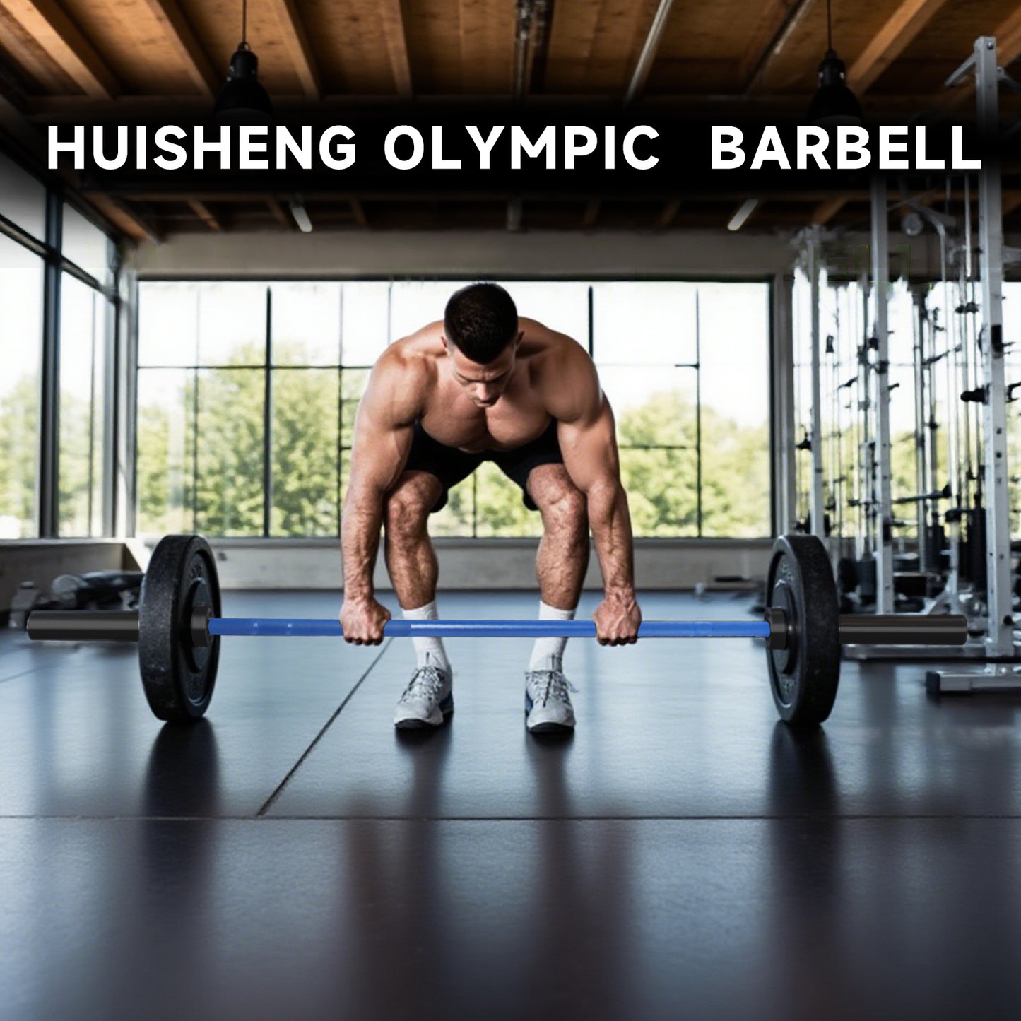 HUISHENG 7FT blue Olympic Barbell 45LB Weightlifting Bar Bearing Spin Bar,Ceramic Coating,500-1000 LBS Capacity,28mm High Whip,Fits 2" Plates,for Home Gym