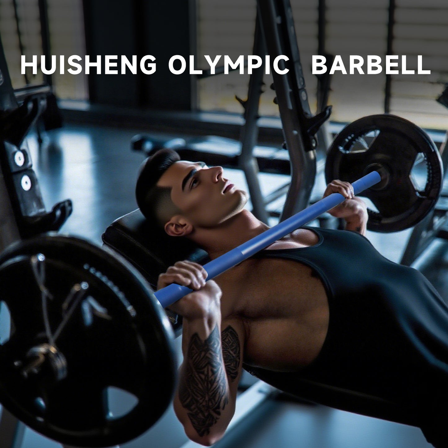 HUISHENG 7FT blue Olympic Barbell 45LB Weightlifting Bar Bearing Spin Bar,Ceramic Coating,500-1000 LBS Capacity,28mm High Whip,Fits 2" Plates,for Home Gym