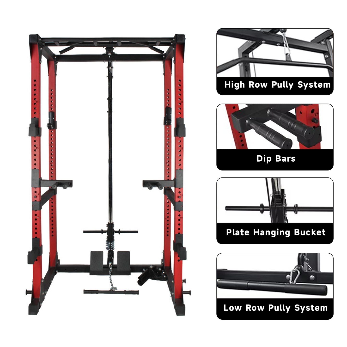 Power Cage With Pulley System - Squat Rack, Pull-Up Bar & Cable Machine For Home Gym