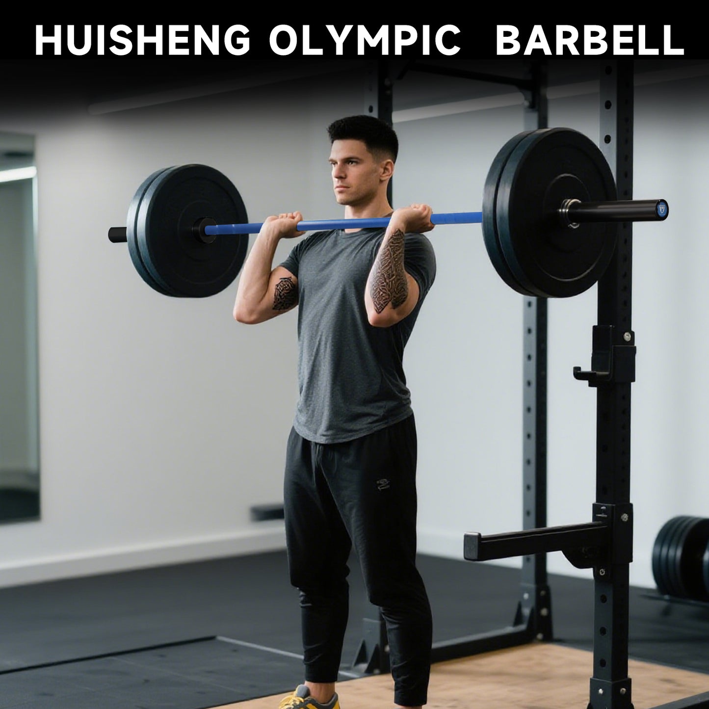 HUISHENG 7FT blue Olympic Barbell 45LB Weightlifting Bar Bearing Spin Bar,Ceramic Coating,500-1000 LBS Capacity,28mm High Whip,Fits 2" Plates,for Home Gym