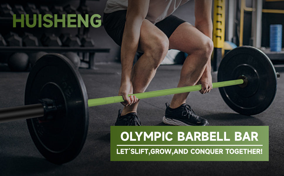 HUISHENG 7FT Green Olympic Barbell 45LB Weightlifting Bar Bearing Spin Bar,Ceramic Coating,1000 LBS Capacity,28mm High Whip,Fits 2" Plates,for Home Gym
