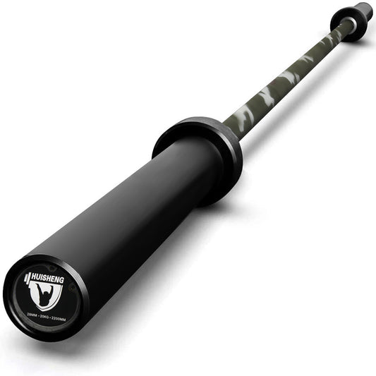 HUISHENG 7FT Camo Olympic Barbell 45LB Weightlifting Bar Bearing Spin Bar,Ceramic Coating,500-1000 LBS Capacity,28mm High Whip,Fits 2" Plates,for Home Gym