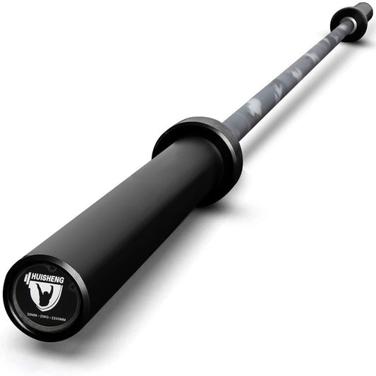 HUISHENG 7FT Camo-Gray Olympic Barbell 45LB Weightlifting Bar Bearing Spin Bar,Ceramic Coating,500-1000 LBS Capacity,28mm High Whip,Fits 2" Plates,for Home Gym