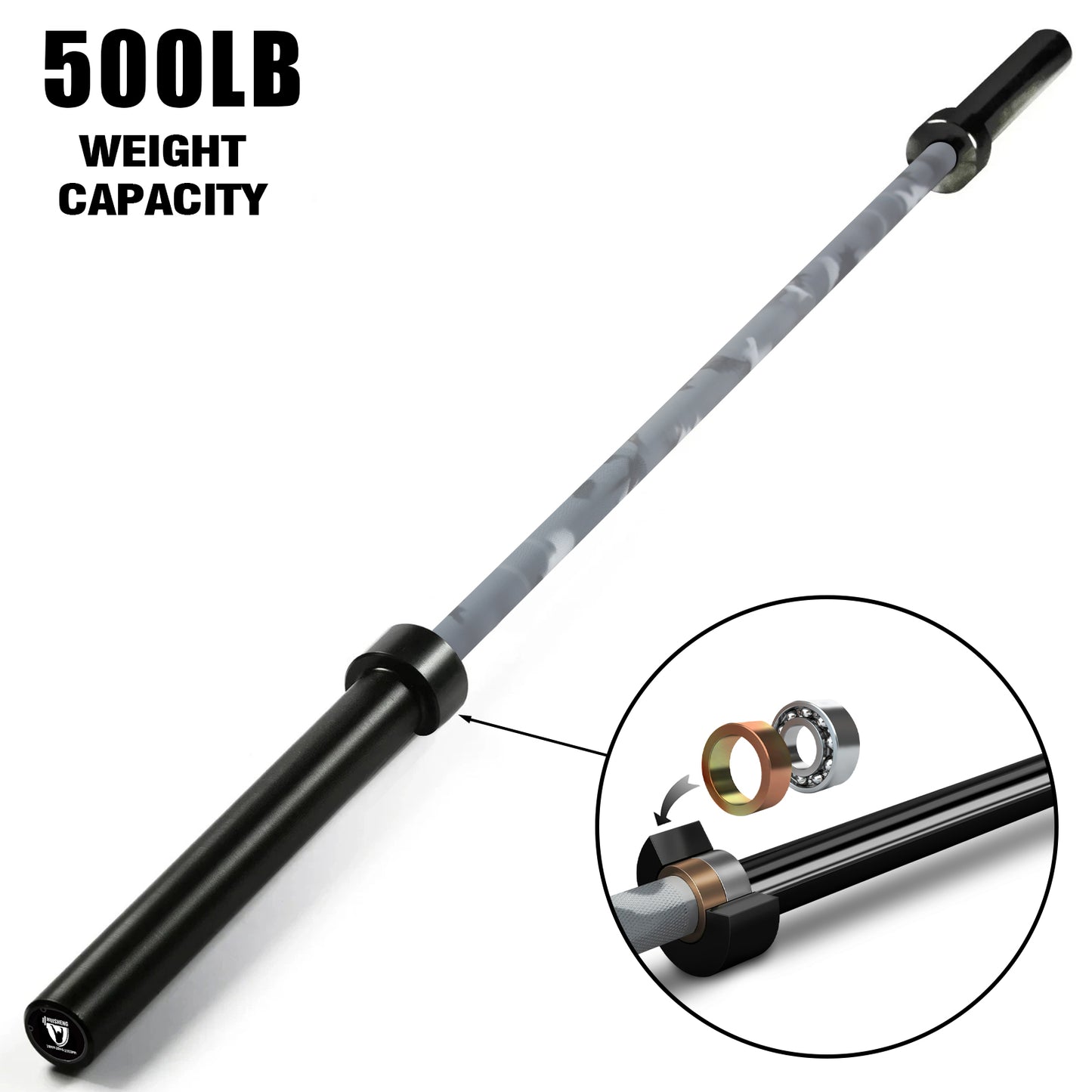 HUISHENG 7FT Camo-Gray Olympic Barbell 45LB Weightlifting Bar Bearing Spin Bar,Ceramic Coating,500-1000 LBS Capacity,28mm High Whip,Fits 2" Plates,for Home Gym