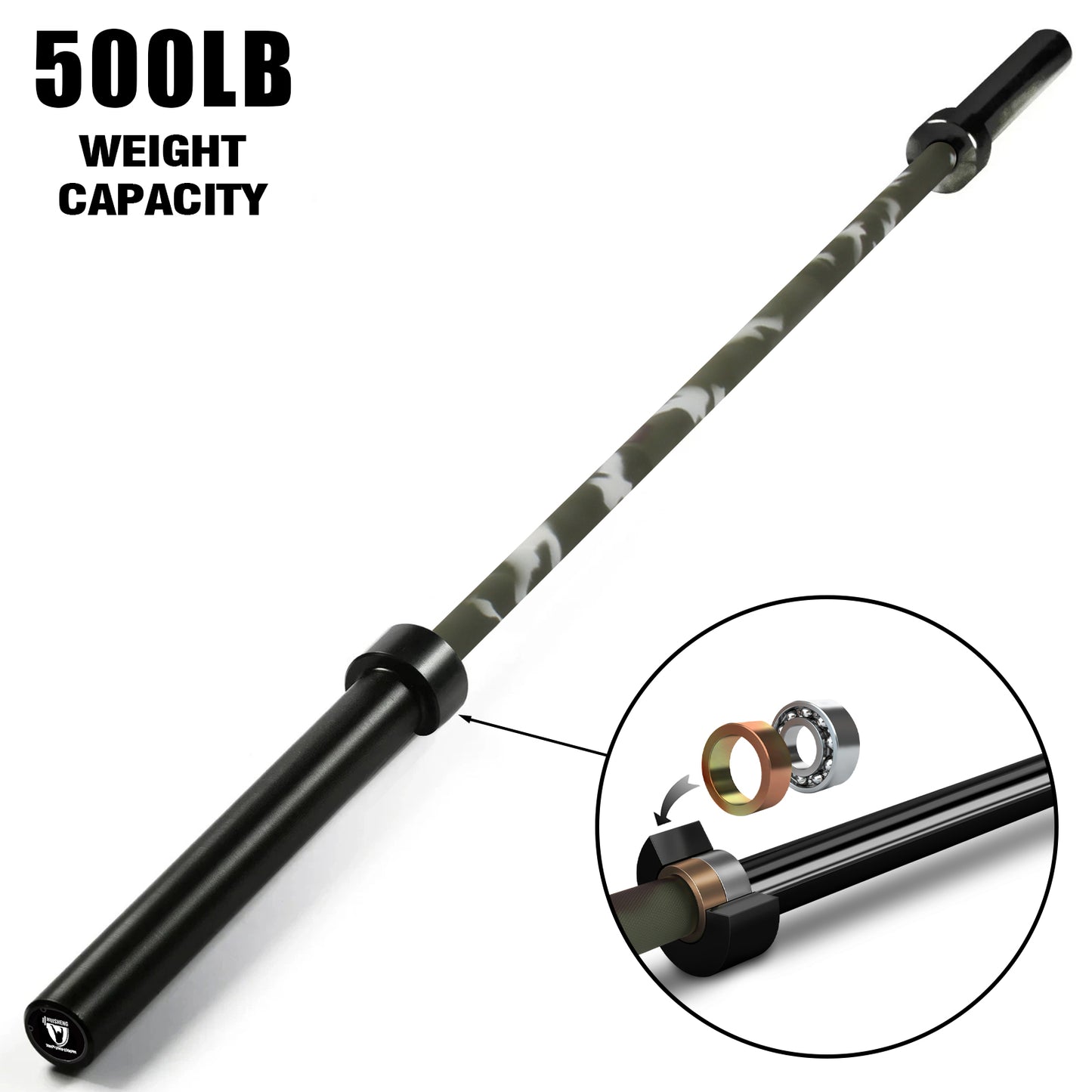 HUISHENG 7FT Camo Olympic Barbell 45LB Weightlifting Bar Bearing Spin Bar,Ceramic Coating,500-1000 LBS Capacity,28mm High Whip,Fits 2" Plates,for Home Gym