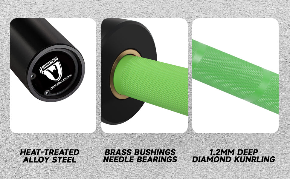 HUISHENG 7FT Green Olympic Barbell 45LB Weightlifting Bar Bearing Spin Bar,Ceramic Coating,1000 LBS Capacity,28mm High Whip,Fits 2" Plates,for Home Gym