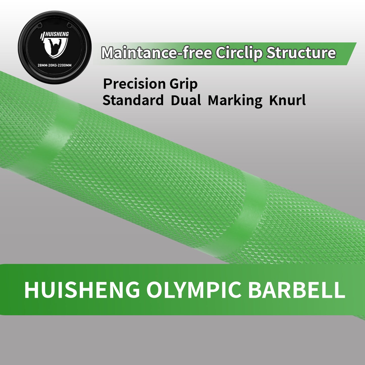 HUISHENG 7FT Green Olympic Barbell 45LB Weightlifting Bar Bearing Spin Bar,Ceramic Coating,1000 LBS Capacity,28mm High Whip,Fits 2" Plates,for Home Gym