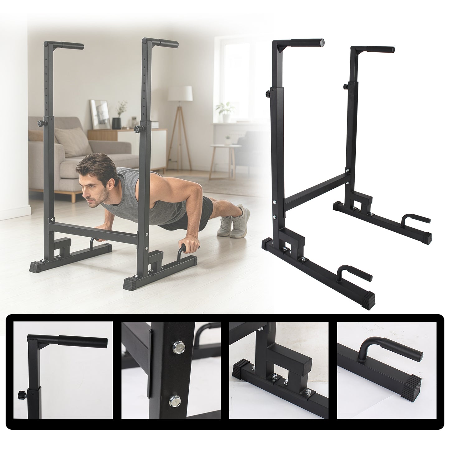Multifunctional Dip Station, Adjustable Height Pull Up Bar Stand, Home Gym Fitness Equipment for L-sit, Push Up, Bodyweight Training
