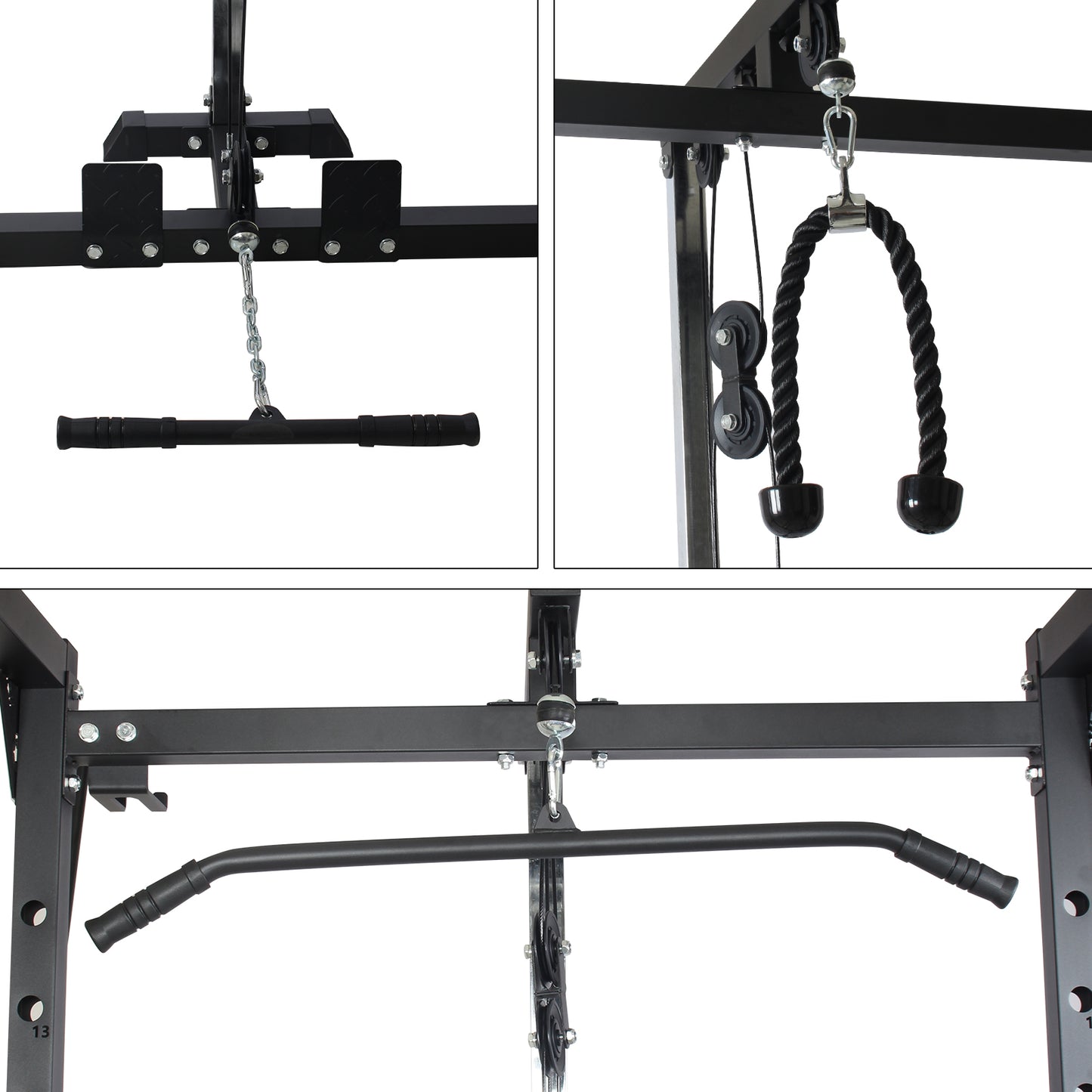 All-in-One Power Rack Cage with Lat Pulldown System, Multi-Functional Home Gym Squat Rack