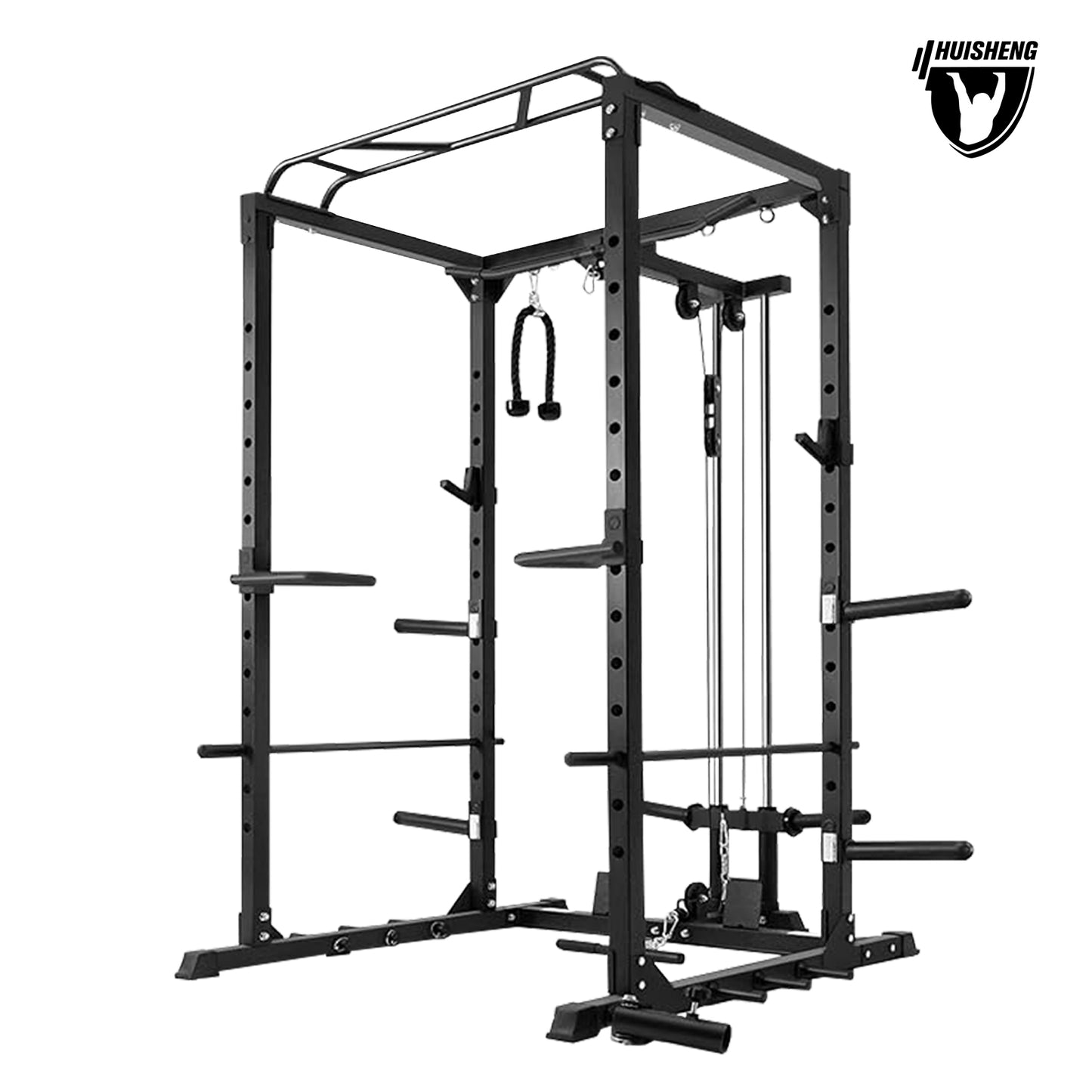 Power Cage With Pulley System - Squat Rack, Pull-Up Bar & Cable Machine For Home Gym