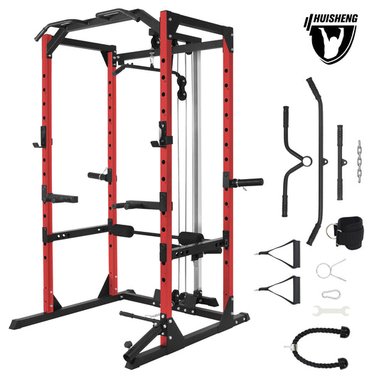 Heavy Duty Power Cage with Lat Pulldown System | Home Gym Squat Rack, Multi-Functional Strength Training Weight Cage for Full Body Workout.