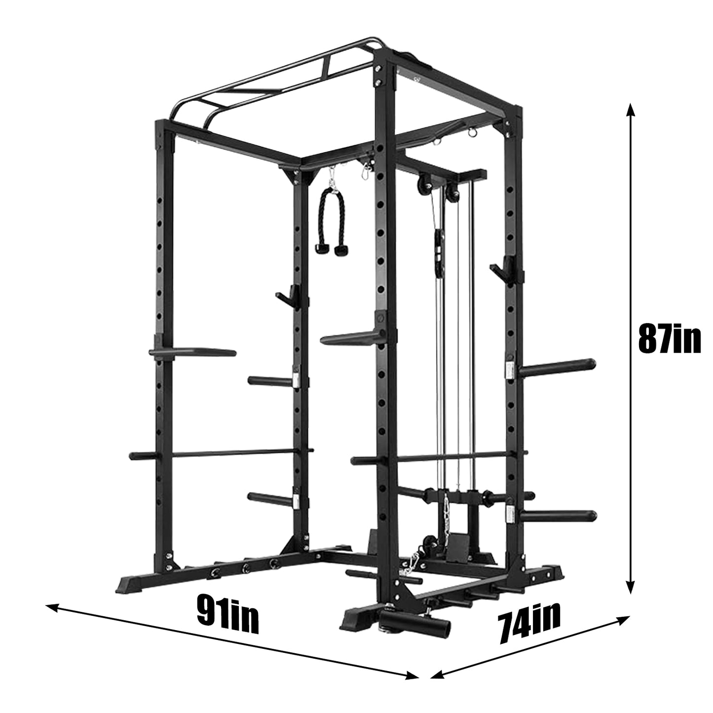 Power Cage With Pulley System - Squat Rack, Pull-Up Bar & Cable Machine For Home Gym
