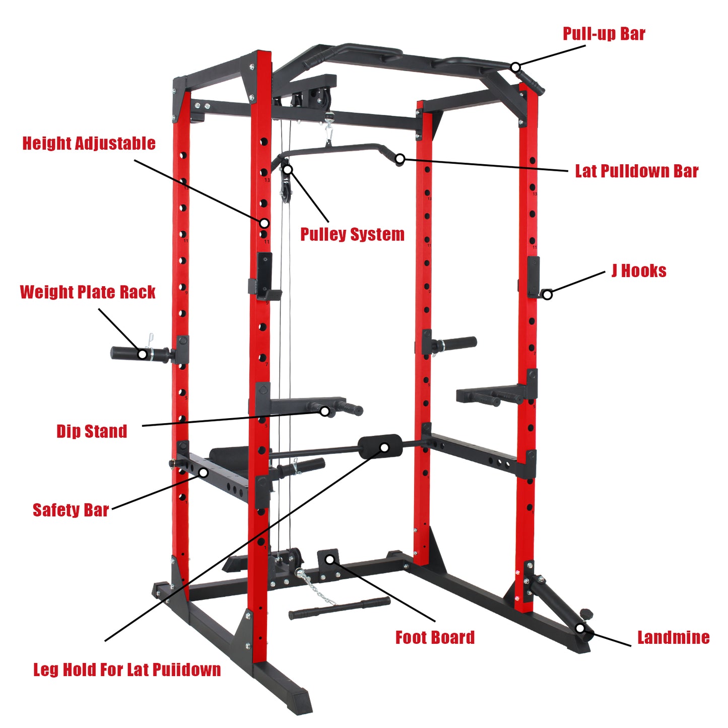 Heavy Duty Power Cage with Lat Pulldown System | Home Gym Squat Rack, Multi-Functional Strength Training Weight Cage for Full Body Workout.