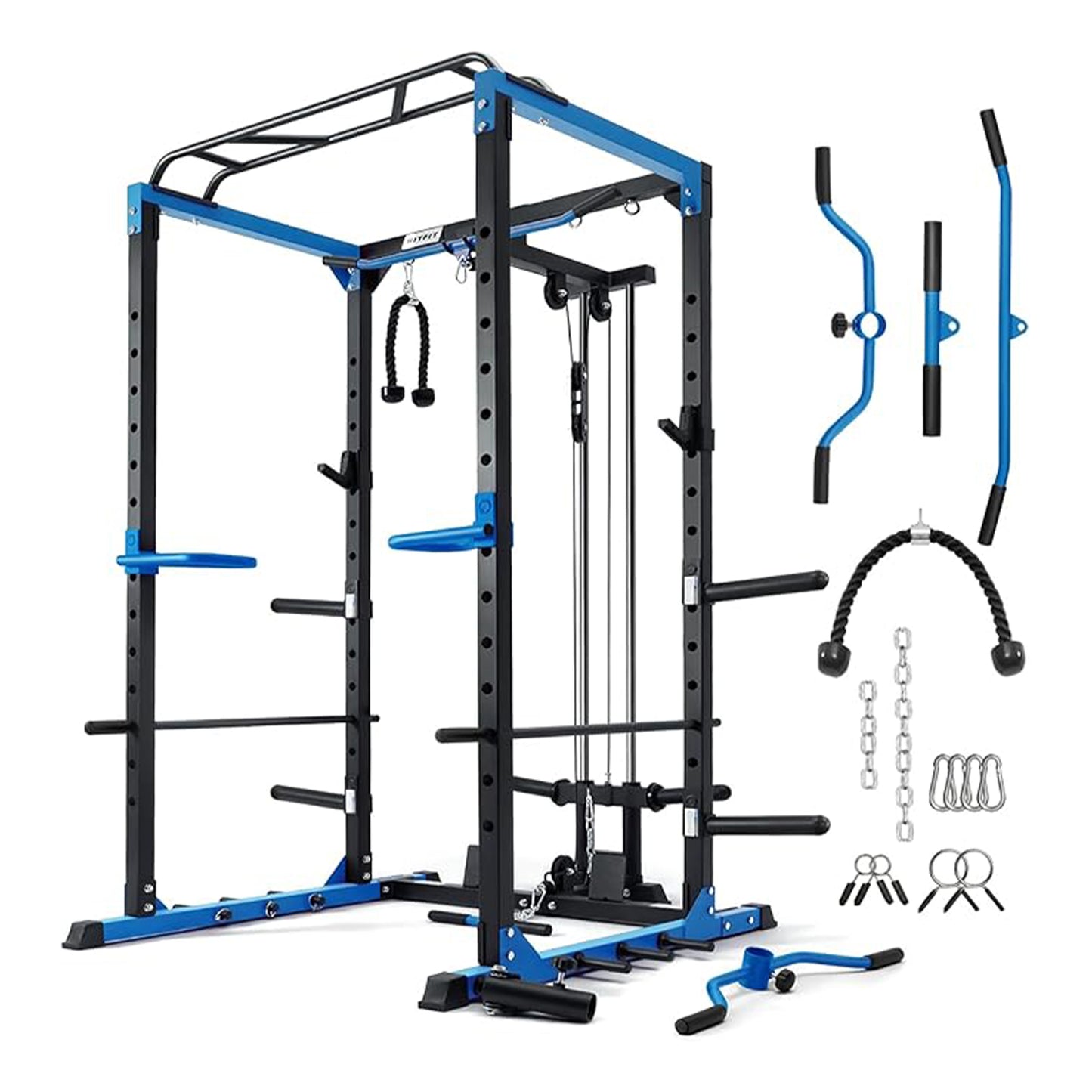 Power Cage With Pulley System - Squat Rack, Pull-Up Bar & Cable Machine For Home Gym