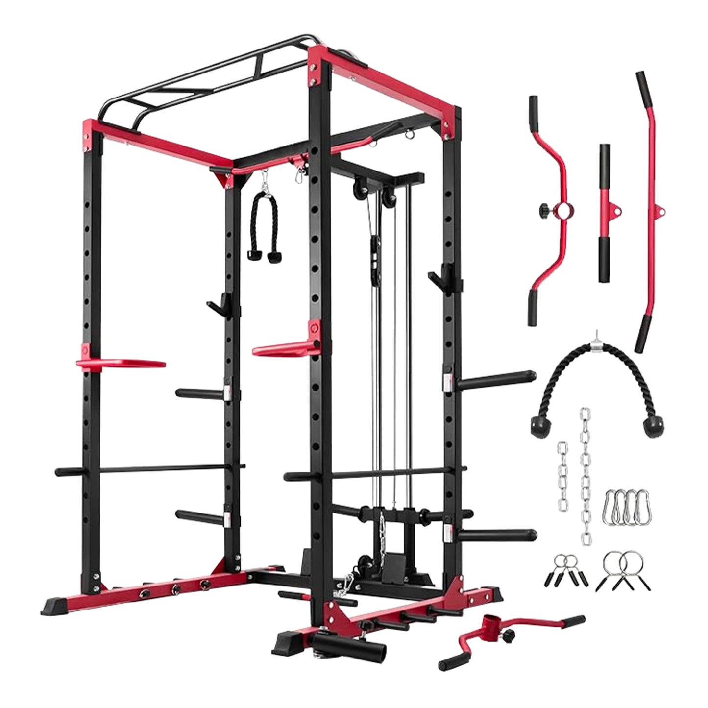 Power Cage With Pulley System - Squat Rack, Pull-Up Bar & Cable Machine For Home Gym