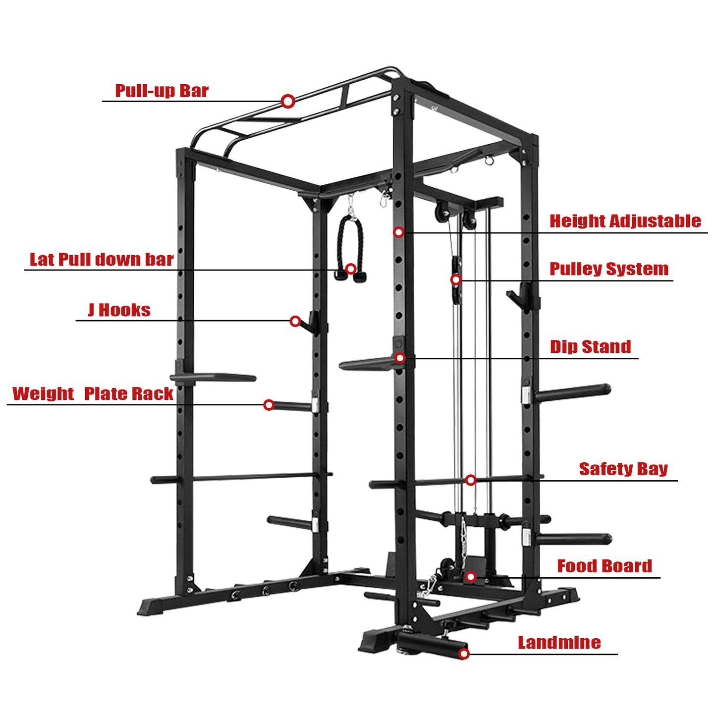 Power Cage With Pulley System - Squat Rack, Pull-Up Bar & Cable Machine For Home Gym